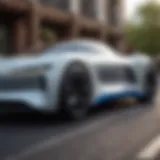 A close-up view of the Alpha EV's sleek exterior design showcasing its aerodynamic contours.