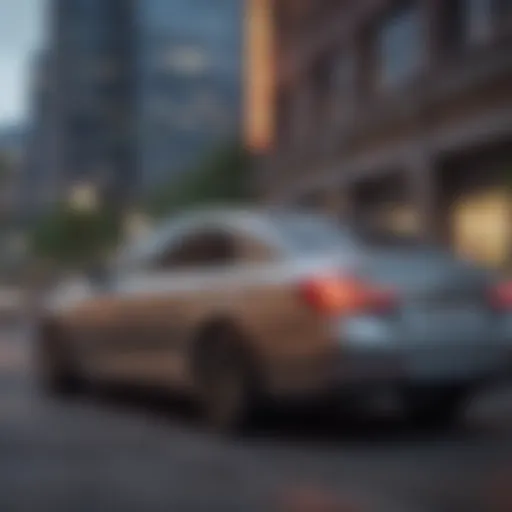A sleek luxury sedan parked in an urban setting, highlighting its modern design.