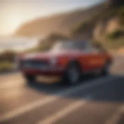 A sleek red convertible parked on a scenic coastal road