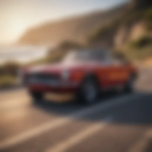 A sleek red convertible parked on a scenic coastal road