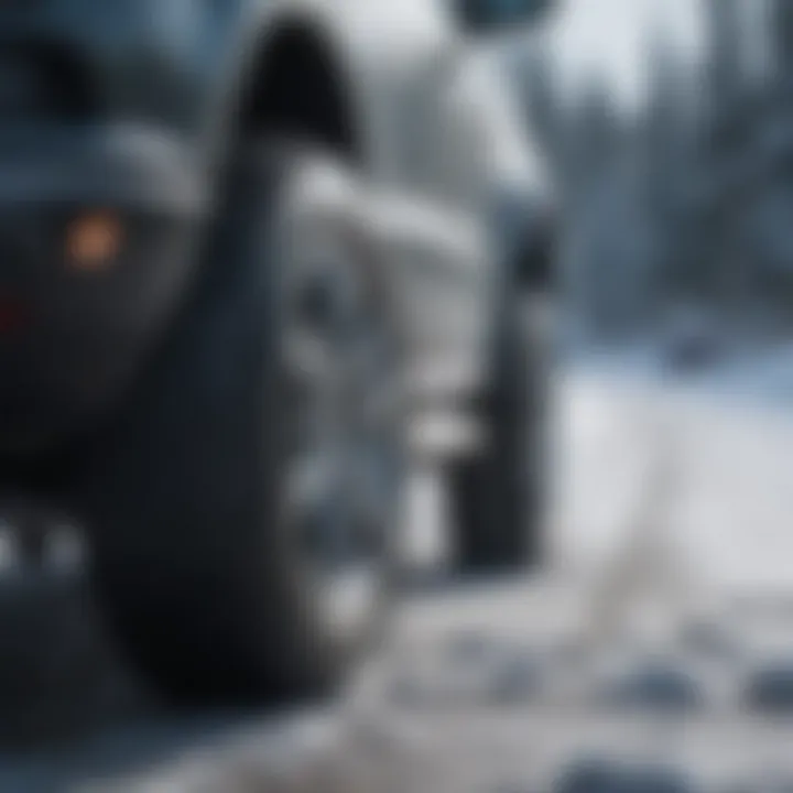 Close-up of an SUV tire with snow capabilities