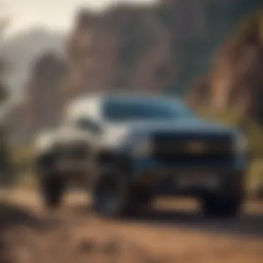 Aesthetic Customization of Silverado 1500 in Outdoor Setting Stylishly customized Chevrolet Silverado 1500 parked in a scenic outdoor environment