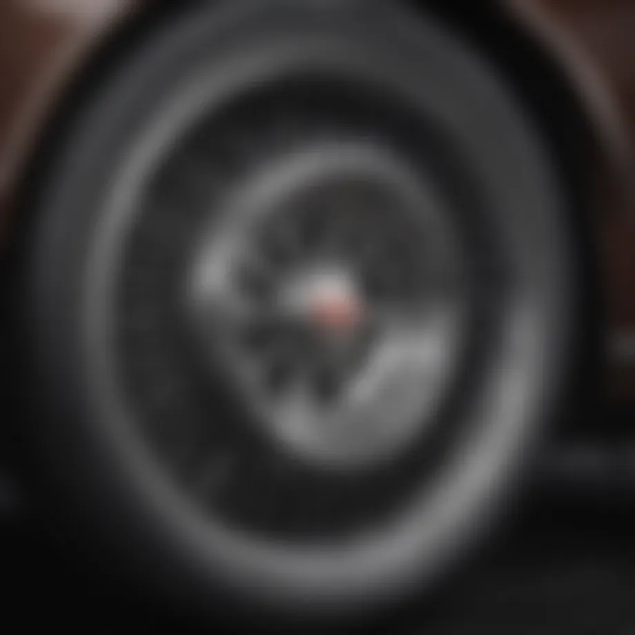 A close-up view of classic Cadillac wire wheel design showcasing intricate detailing and craftsmanship.