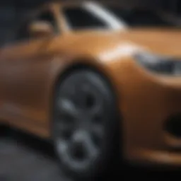 Close-up of ceramic auto wax application on a gleaming vehicle surface