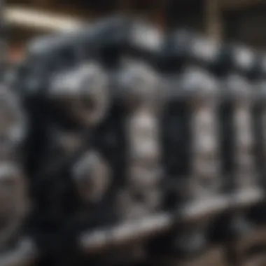 Diverse Affordable Truck Engines An array of affordable truck engines displayed in a workshop setting