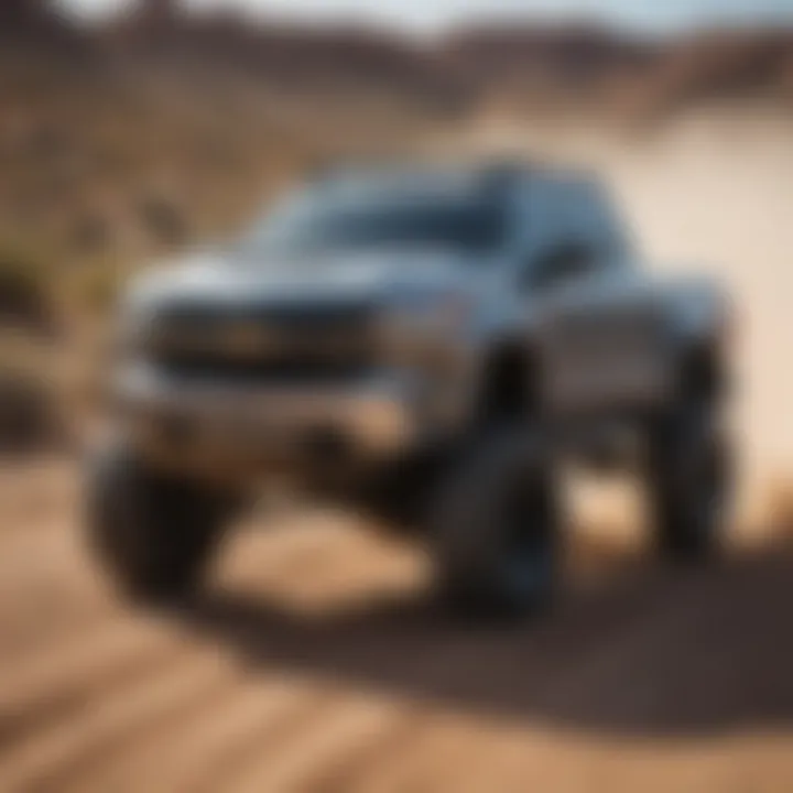 Chevy truck with upgraded lift kit in action