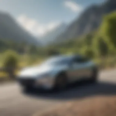 A sleek gas-powered car parked at a scenic location