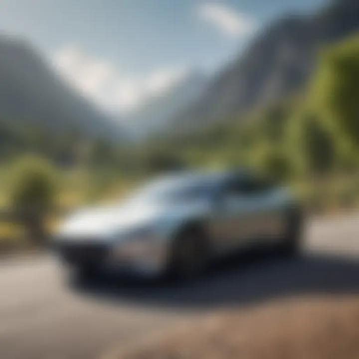 A sleek gas-powered car parked at a scenic location