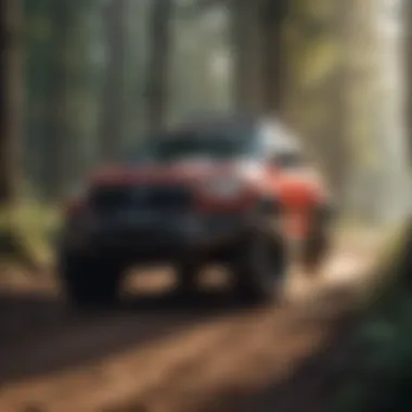 A four-wheel-drive SUV navigating through a forest trail