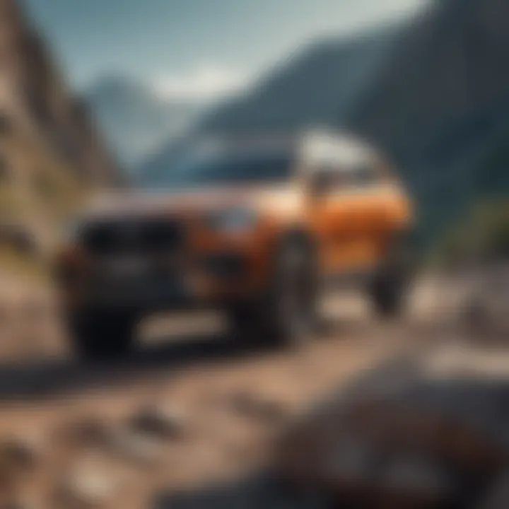 A rugged four-wheel-drive SUV tackling a rocky terrain