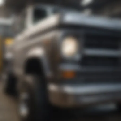 A close-up of a truck frame showcasing advanced welding techniques.
