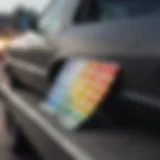 Close-up of paint chips on a car's surface