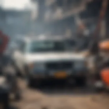 Close-up of dismantling equipment used in junk yards for vehicle recycling.