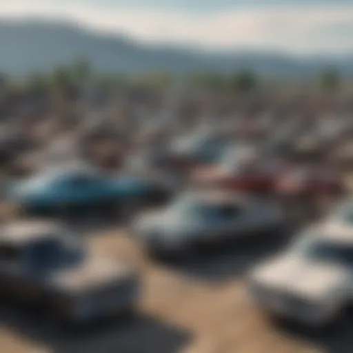 An extensive view of a Canadian junk yard showcasing a variety of salvaged vehicles.