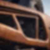Close-up view of rusted car frame highlighting corrosion issues