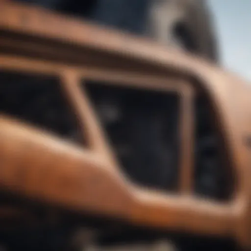 Close-up view of rusted car frame highlighting corrosion issues