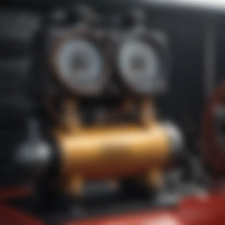 Close-up of an air compressor showing its technical specifications and features