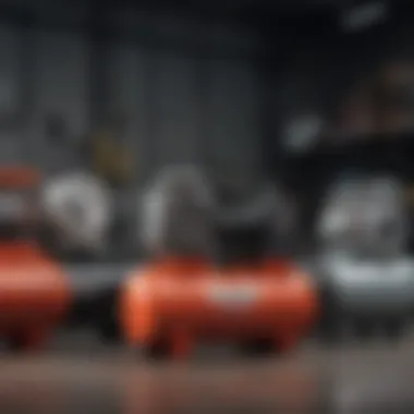 A variety of air compressors suitable for pickup trucks displayed in a workshop setting