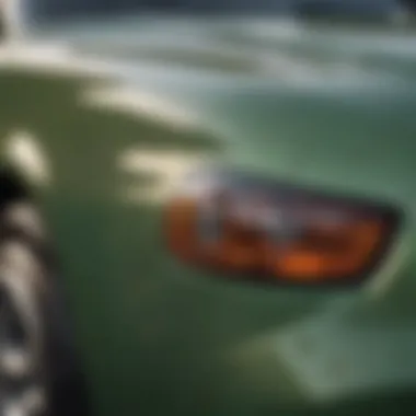 Close-up view of a freshly painted car surface using rattle can paint.