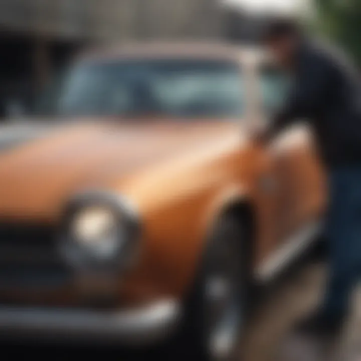 Professional spraying technique applied to a freshly stripped car