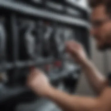 Installation of Tailored AC Solutions Close-up of a technician installing custom AC fittings in an automotive system.