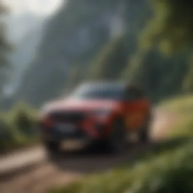 A serene landscape showcasing an SUV in an adventurous setting.