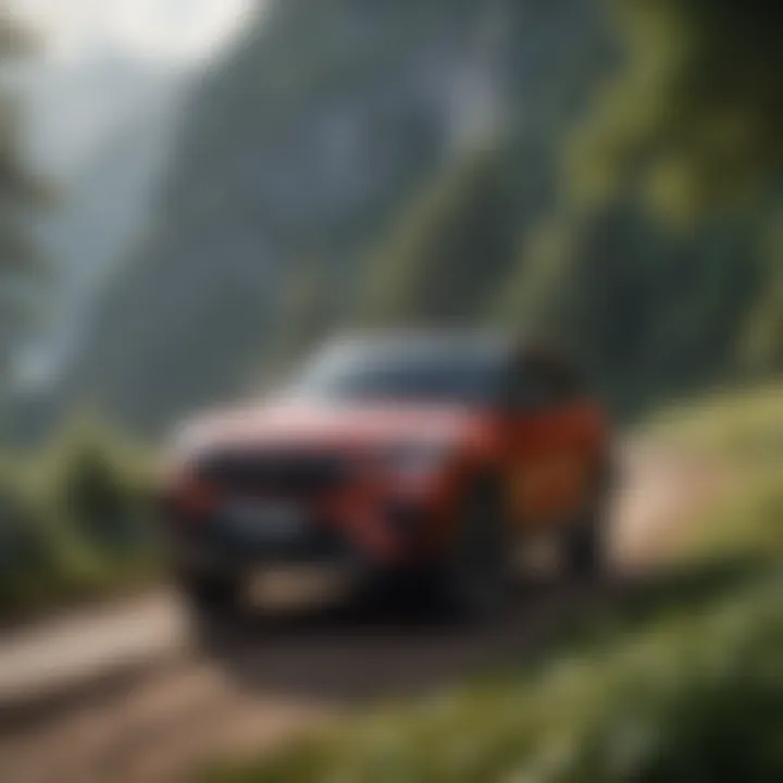 A serene landscape showcasing an SUV in an adventurous setting.