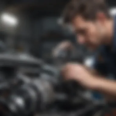 A mechanic inspecting the engine of a used car.