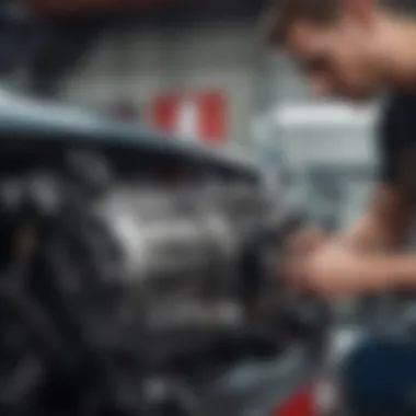 Mechanic inspecting the engine of a sports car