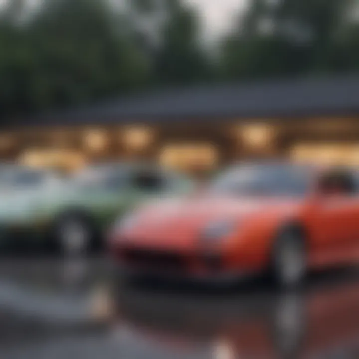 A group of four-door sports cars parked together
