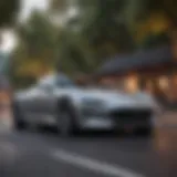 A sleek four-door sports car on a scenic road