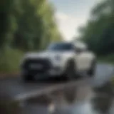 A sleek mini SUV parked on a scenic road, showcasing its compact design.