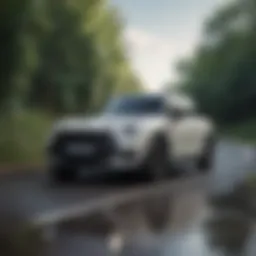 A sleek mini SUV parked on a scenic road, showcasing its compact design.