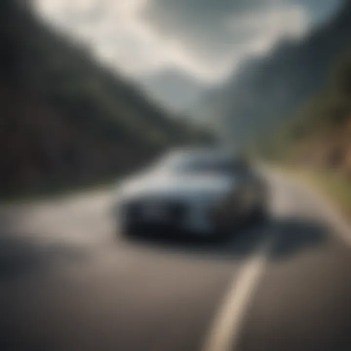 Dynamic driving shot of Audi e-tron GT on a scenic road