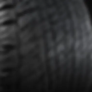 Close-up of tire tread patterns for evaluating performance