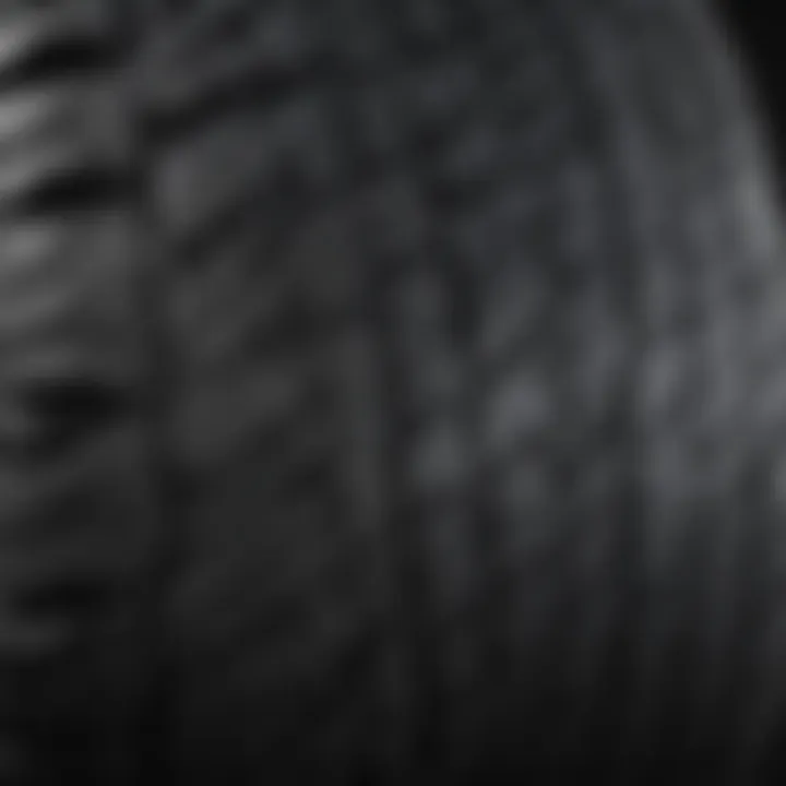 Close-up of tire tread patterns for evaluating performance