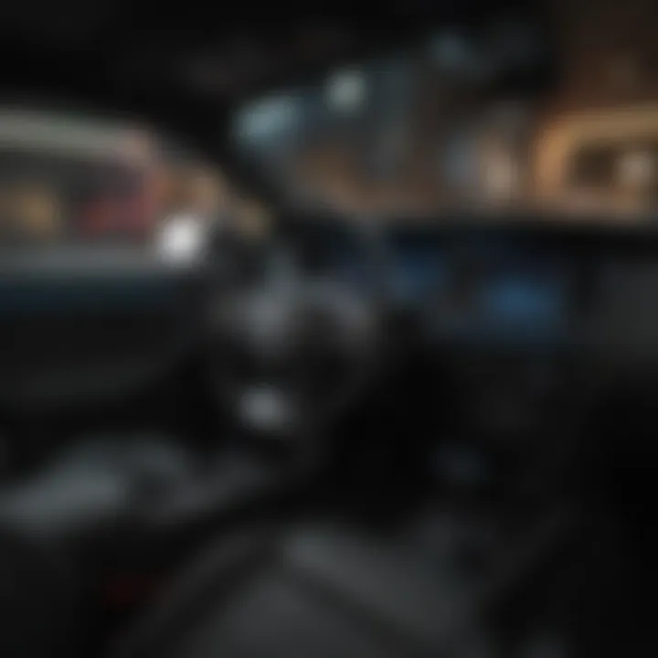 Interior view of the Blackout Dodge Charger featuring sporty accents and high-tech interfaces.