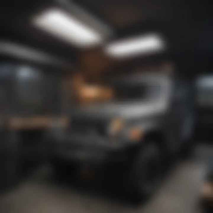 Interior of a Jeep truck camper shell showcasing organized storage and comfort