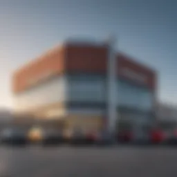 Exterior of Jim Brown Chevy dealership showcasing a lineup of Chevrolet vehicles.