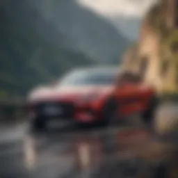 A sleek low horsepower car parked on a scenic overlook