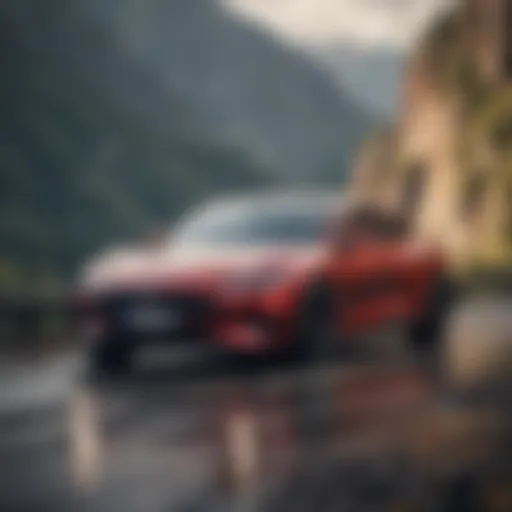 A sleek low horsepower car parked on a scenic overlook