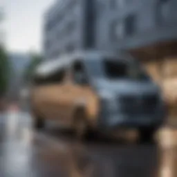 Sleek exterior design of a Mercedes car van showcasing modern lines and premium finish.