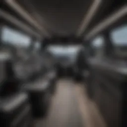 A luxurious interior of a converted Mercedes Sprinter van showcasing modern amenities