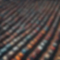 Aerial view of a sprawling junk yard filled with vintage cars