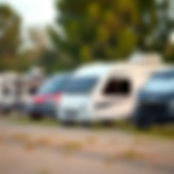 Different models of RV tent trailers lined up for comparison