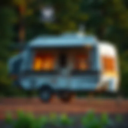 A spacious RV tent trailer set up in a scenic campground
