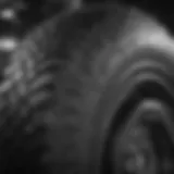 Close-up of a fifteen inch all terrain tire showcasing tread design