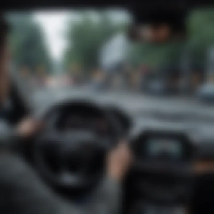 Driver interacting with HUD while driving an SUV