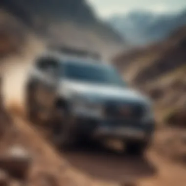 A rugged four-wheel drive SUV conquering a rocky terrain