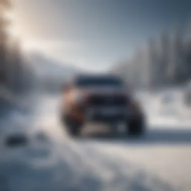 A four-wheel drive SUV navigating through a snowy landscape